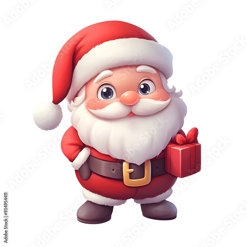 cute santa claus holding gift, red outfit clip art preview
