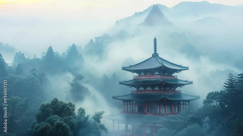 A majestic pagoda tower rises gracefully in the heart of a lush forest, surrounded by vibrant greenery and the soothing sounds of nature, creating a serene atmosphere. A majestic pagoda tower rises gracefully in the heart of a lush forest, surrounded by vibrant greenery and the soothing sounds of nature, creating a serene atmosphere.