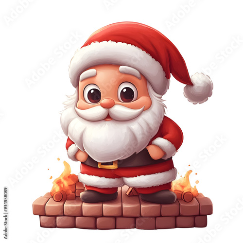 cute chubby cartoon santacaus holding Big Fireplace clipart, watercolor clipart photo