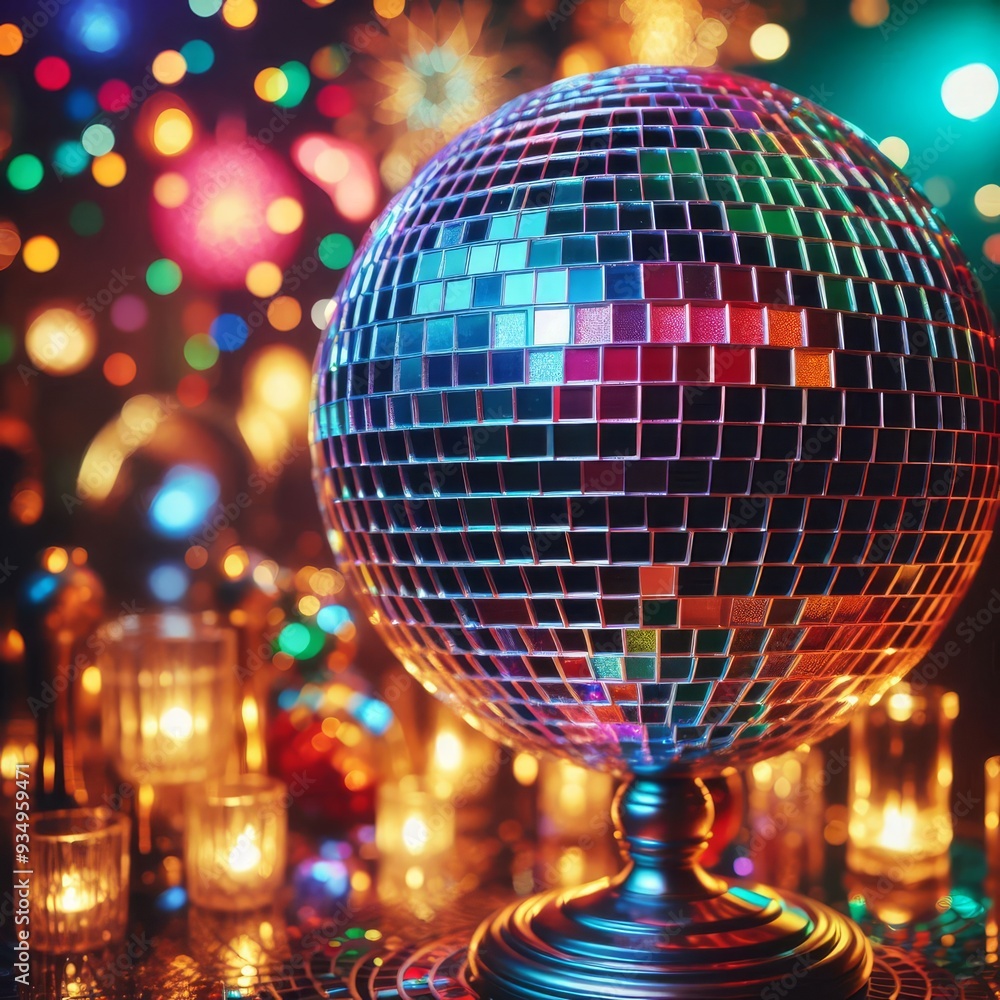 Obraz premium Colorful disco mirror ball nightclub sphere light. 