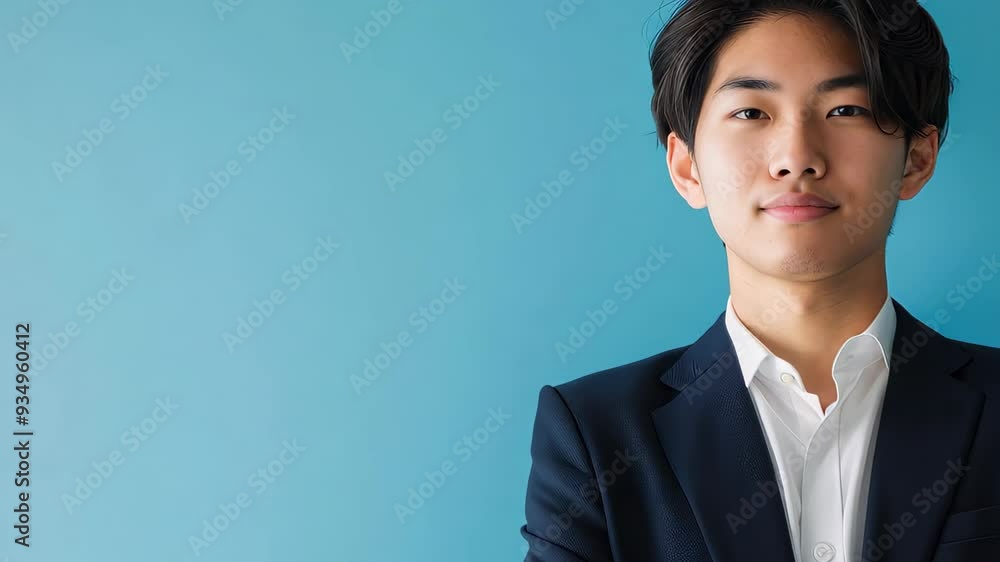 A man stands confidently with his arms crossed in front of a vibrant blue wall, exuding a sense of calm assurance and style in this striking visual composition. A man stands confidently with his arms crossed in front of a vibrant blue wall, exuding a sense of calm assurance and style in this striking visual composition.