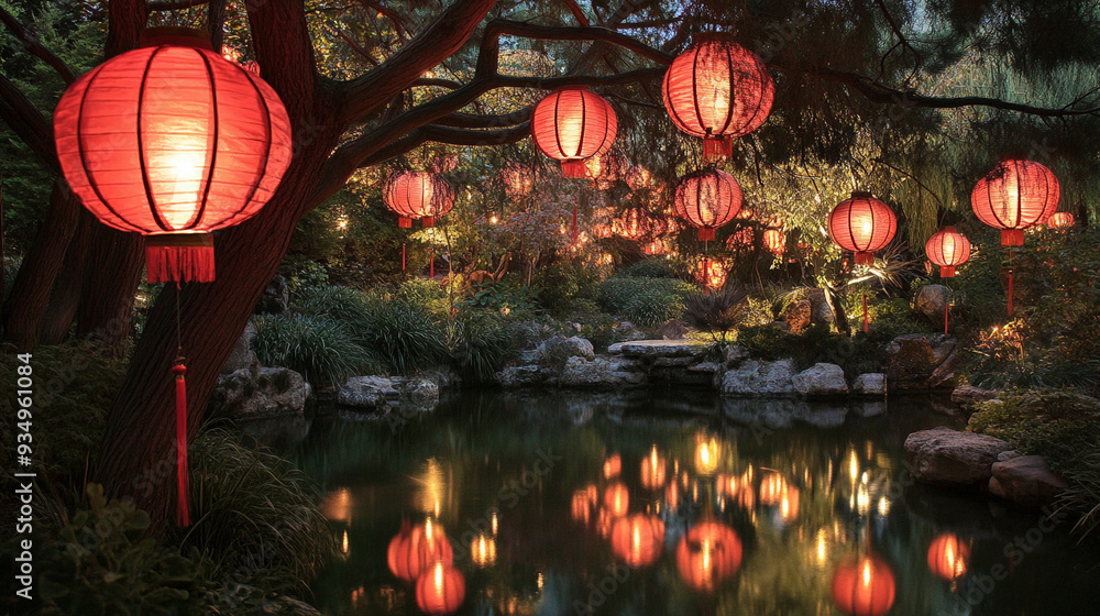 traditional Chinese lantern display in a garden traditional Chinese lantern display in a garden