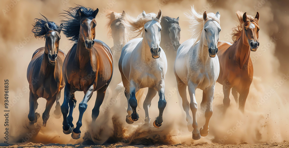 Fototapeta premium running horses, AI generated