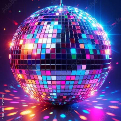 Colorful disco mirror ball nightclub sphere light. 