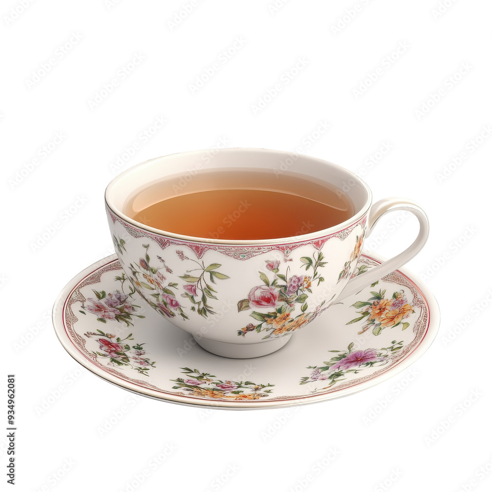 Teacup with floral pattern and tea. Teacup with floral pattern and tea.