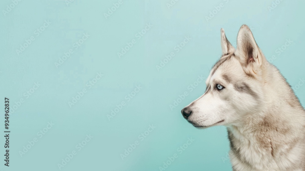 Husky Dog Portrait Against a Blue Background Husky Dog Portrait Against a Blue Background