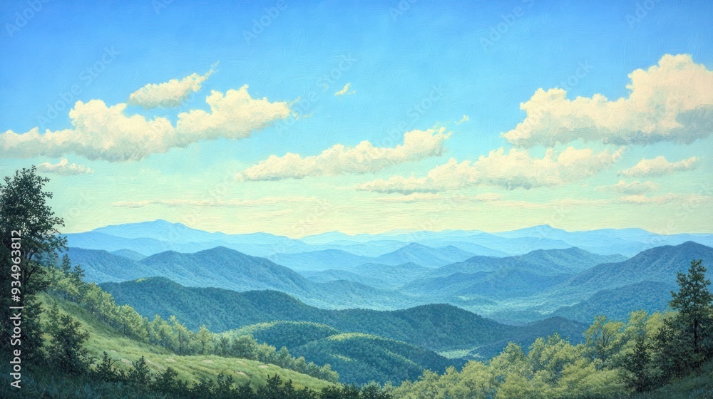 Obraz premium Blue Ridge Mountains Landscape with Clouds