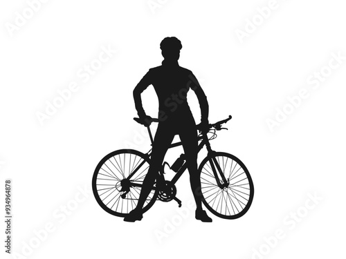 Silhouette of a cyclist female vector illustration. Mountain bike racing, female riding mountain bike vector. female bicyclist riding a bicycle vector silhouette isolated on white background. 
