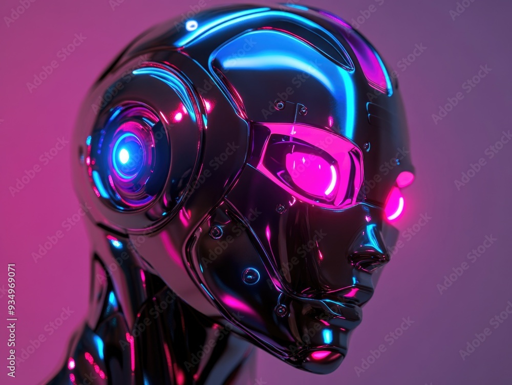 Fototapeta premium Robot Head with Glowing Eyes