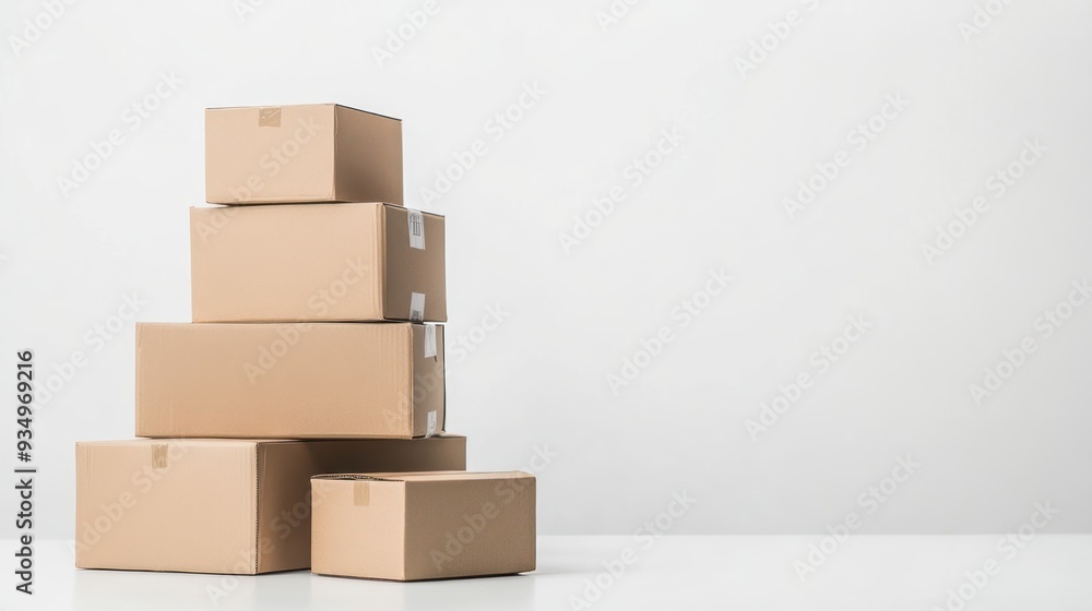 Fototapeta premium Stack of Cardboard Boxes on White Surface