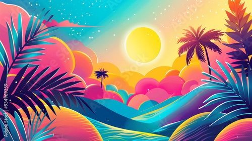 A vibrant flyer template for a summer music festival, featuring bold, colorful graphics and a dynamic layout. 