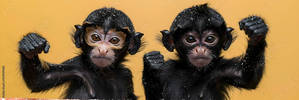 Pair of Amazon Black-headed Spider Monkeys interacting, their playful behavior captured Pair of Amazon Black-headed Spider Monkeys interacting, their playful behavior captured