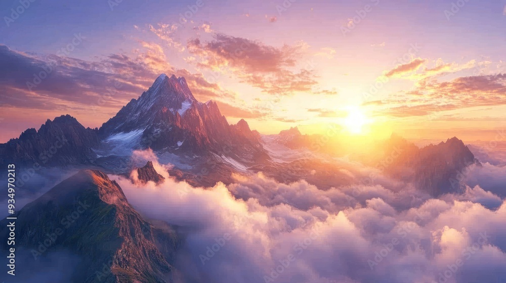 Majestic Mountain Peak Bathed in Golden Sunset Light Majestic Mountain Peak Bathed in Golden Sunset Light