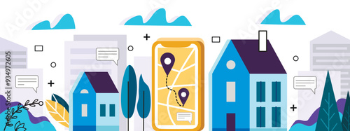 City view. Flat style. Illustration.