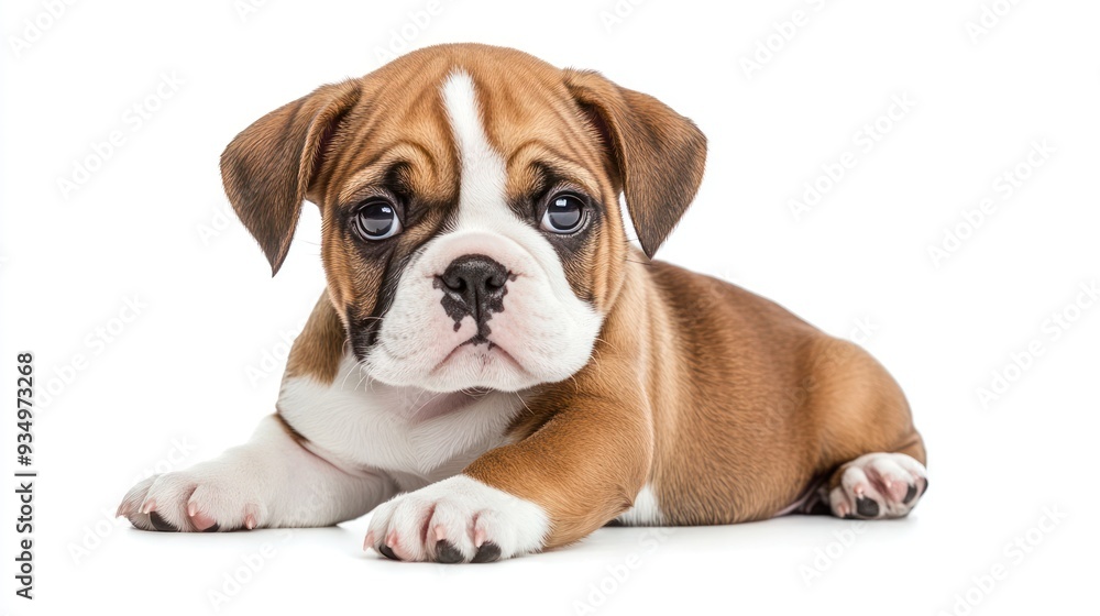 Adorable Bulldog Puppy Lying on White Background Adorable Bulldog Puppy Lying on White Background