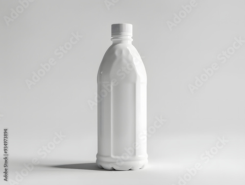 White plastic bottle mockup with a screw cap on white background