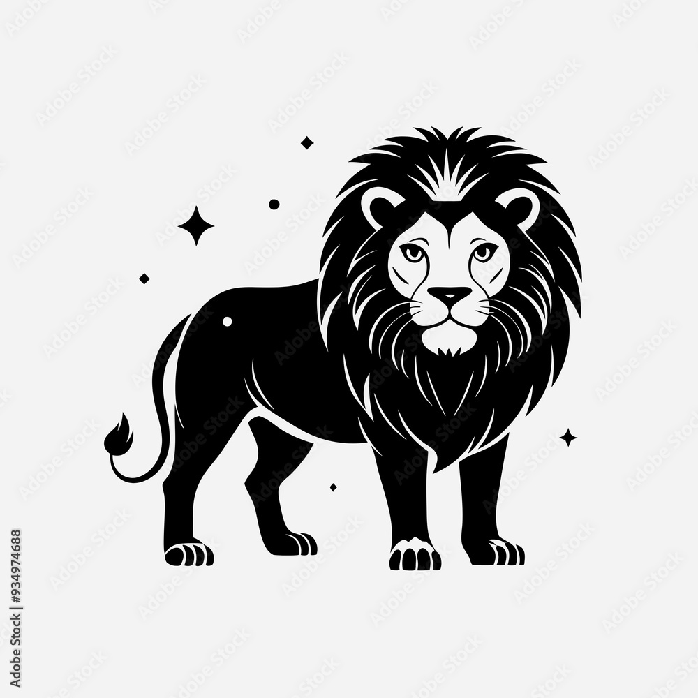 Fototapeta premium T-Shirt Print with a Black Lion on a White Background