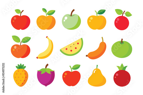 Vibrant set of colorful fresh fruit clip art.