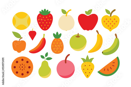 Vibrant set of colorful fresh fruit clip art.