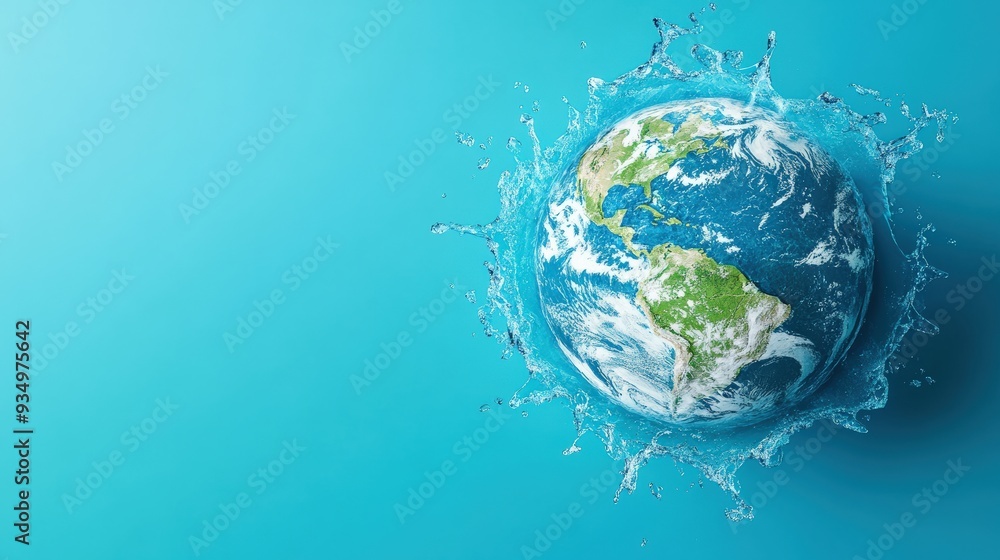 High-resolution image of Earth with a water splash effect against a blue background, symbolizing global water conservation and environmental awareness. High-resolution image of Earth with a water splash effect against a blue background, symbolizing global water conservation and environmental awareness.