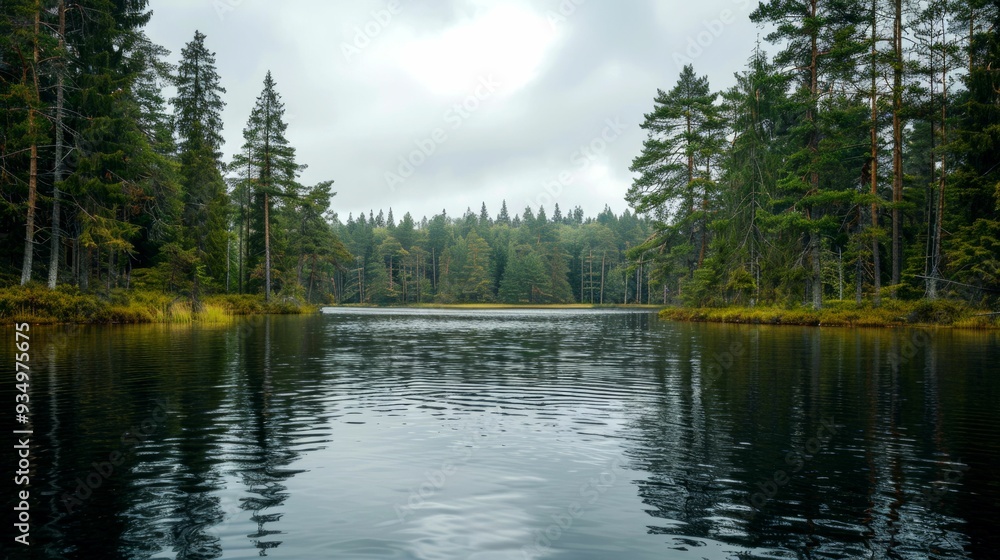 Tranquil Forest Lake with Reflecting Trees Tranquil Forest Lake with Reflecting Trees