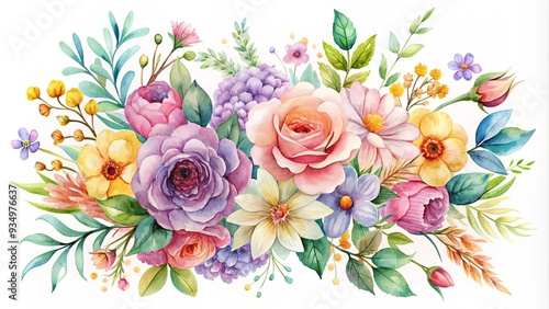 Watercolor floral bouquet with delicate flowers in a decorative frame, perfect for a birthday card design , watercolor, floral