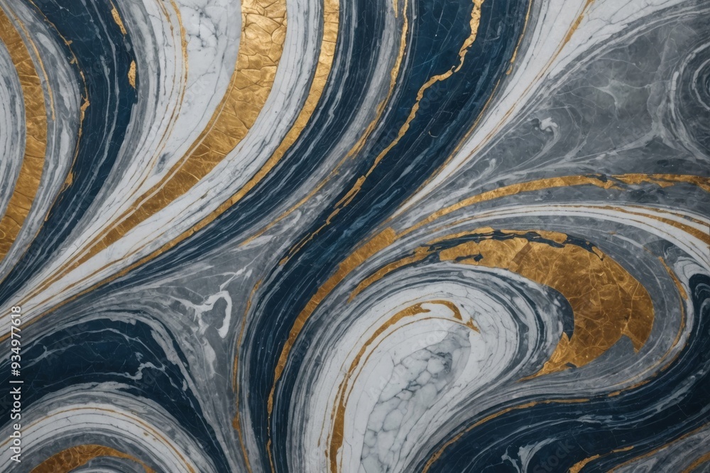 A close-up of a polished marble stone featuring intricate swirling patterns of blue, grey, gold, and white A close-up of a polished marble stone featuring intricate swirling patterns of blue, grey, gold, and white