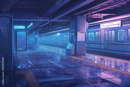 A quiet underground metro station with dim lighting. Cozy vibe, Generative AI