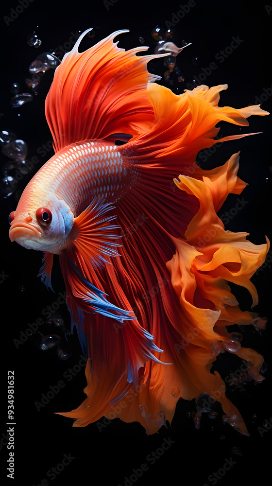 Vibrant Fighter Fish with Flowing Fins Against Dark Background Vibrant Fighter Fish with Flowing Fins Against Dark Background