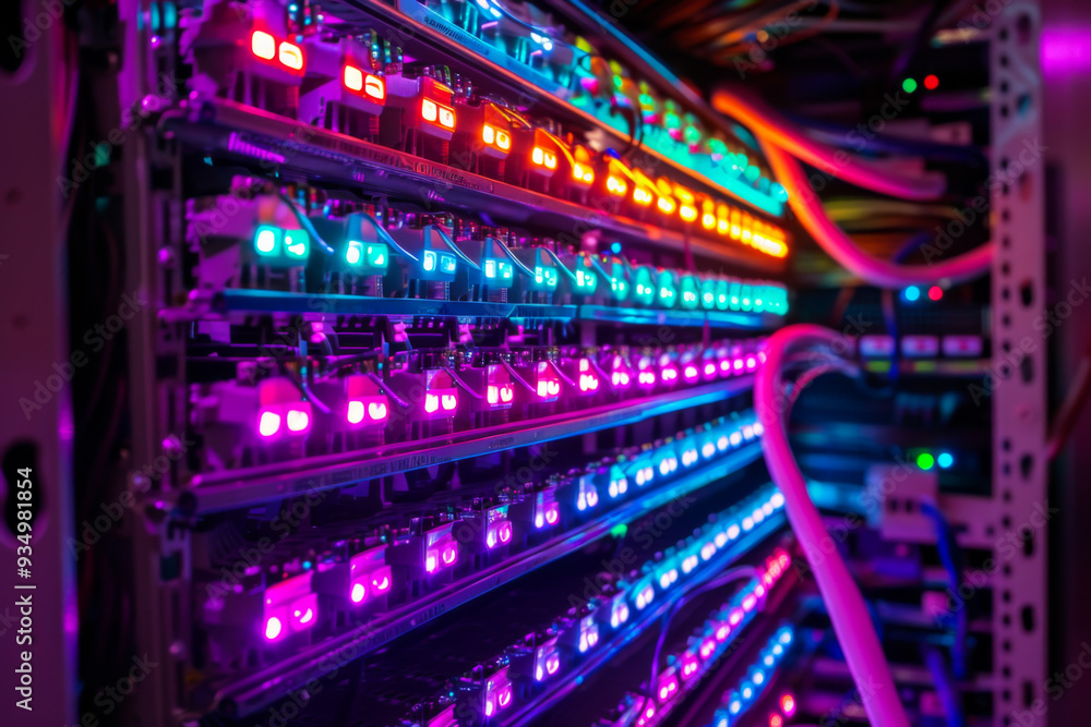 Hosting Internet Content Data Center Rack Network Cable Connections Server Hardware. Concept Data Network Cabling Hosting Internet Content Data Center Rack Network Cable Connections Server Hardware. Concept Data Network Cabling