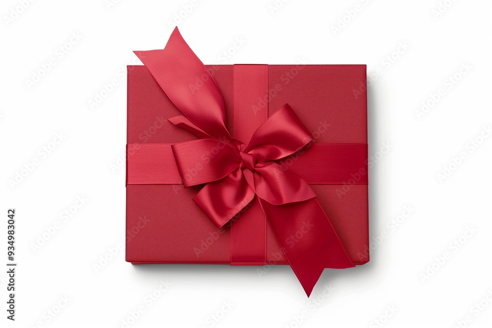 Red gift box with bow isolated on white background Red gift box with bow isolated on white background