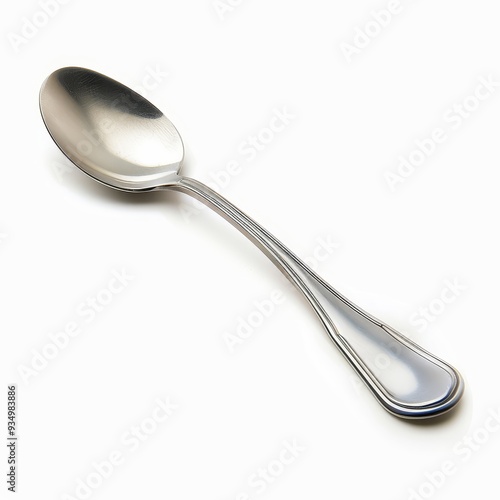 A shiny silver spoon isolated on a white background. Perfect for food and kitchen related visuals.