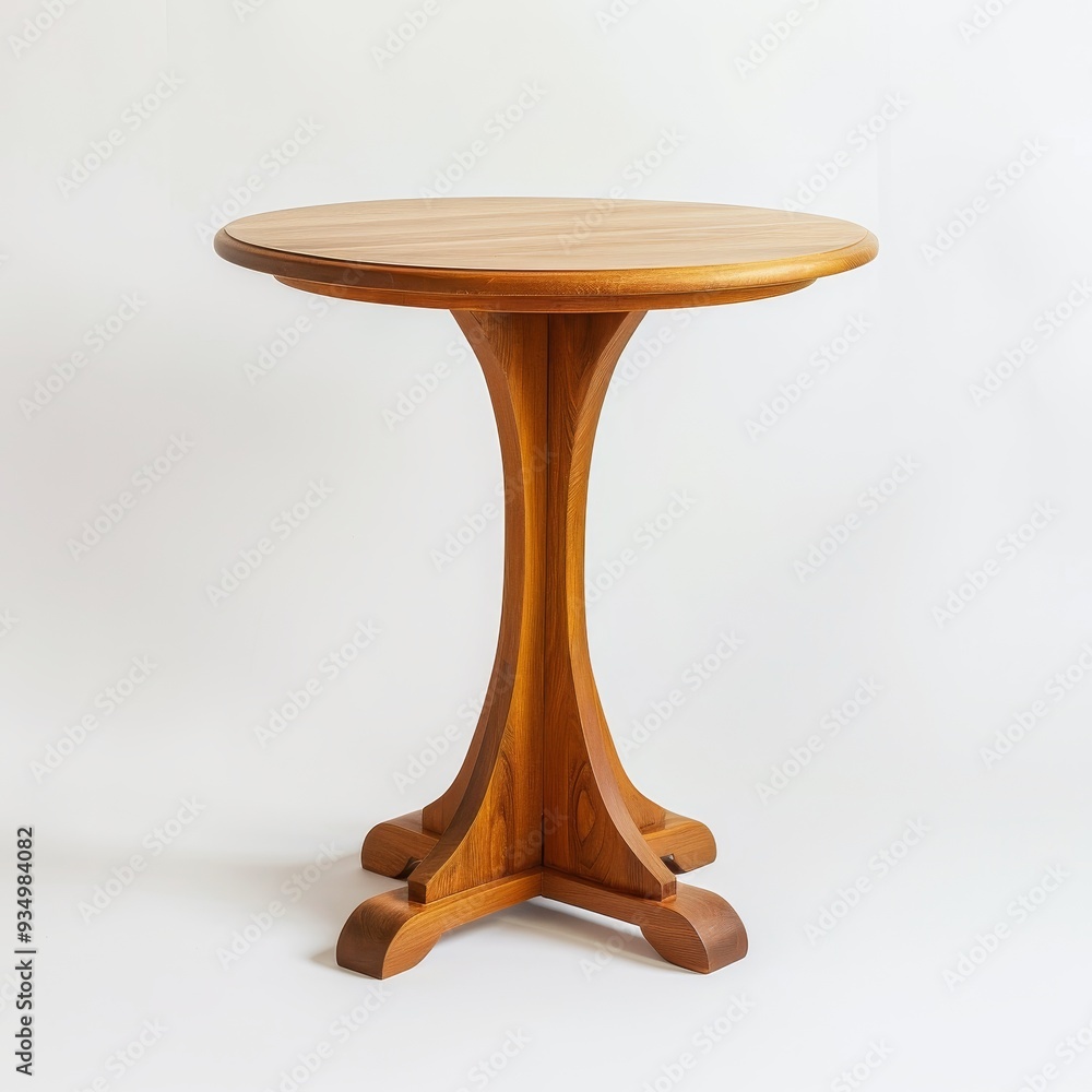 A simple, elegant wooden table with a round top and a pedestal base. The table is made of light wood and has a natural finish. A simple, elegant wooden table with a round top and a pedestal base. The table is made of light wood and has a natural finish.