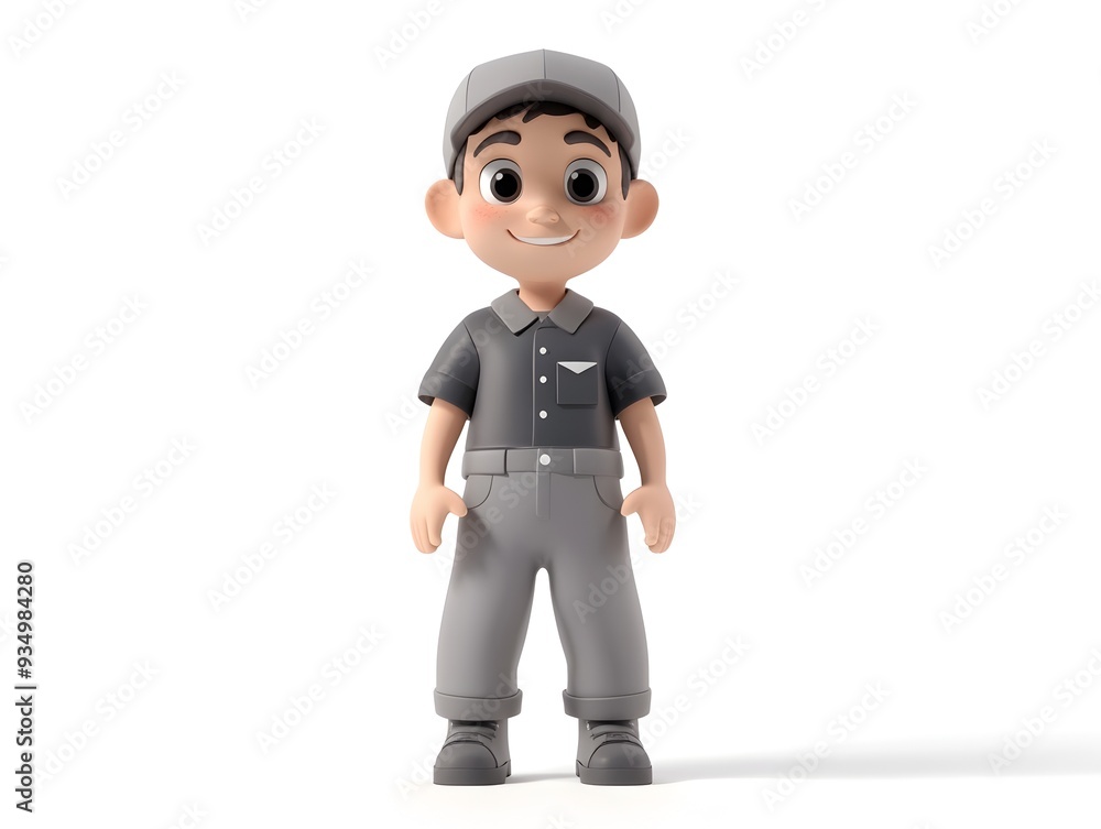 Detailed 3D animation of a full body boy wearing a professional television producer uniform standing confidently at the center of a plain white background with no shadows or distractions Detailed 3D animation of a full body boy wearing a professional television producer uniform standing confidently at the center of a plain white background with no shadows or distractions