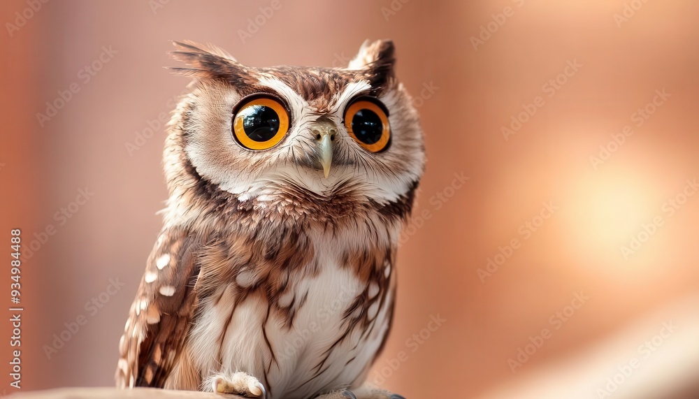 Fototapeta premium A captivating owl perched with large, expressive eyes, showcasing its unique feathers and enchanting presence in nature.