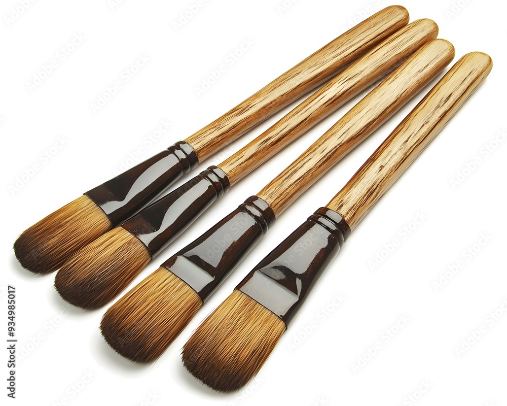 Fototapeta premium Four wooden handled brushes.