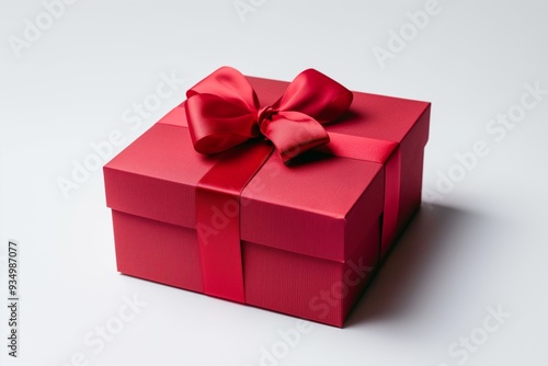 Red gift box with bow isolated on white background 