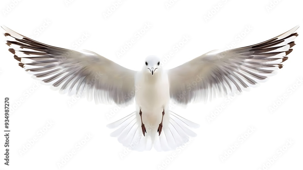 Fototapeta premium White Seagull with Wings Spread, Isolated.