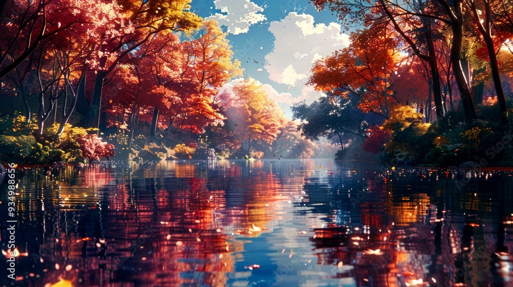 Autumnal Forest Reflecting in a Tranquil Lake Autumnal Forest Reflecting in a Tranquil Lake