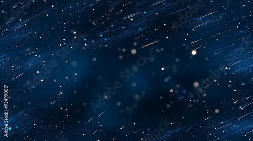 Dark blue night sky pattern with star-like white and blue dots and streaks forming a seamless tile, evoking the feeling of a starry night or cosmic shower.