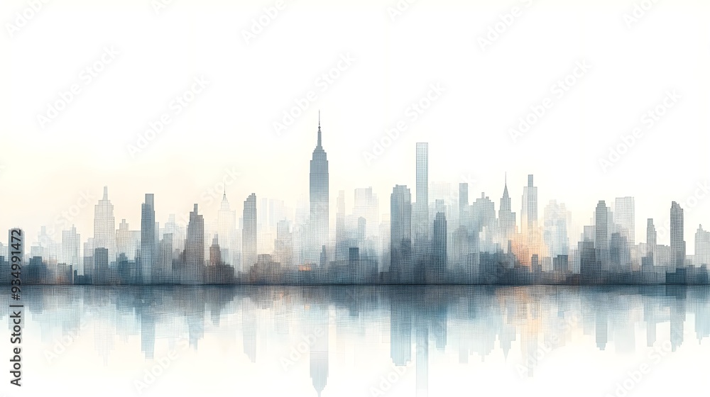 Naklejka premium City Skyline Silhouette with Reflection