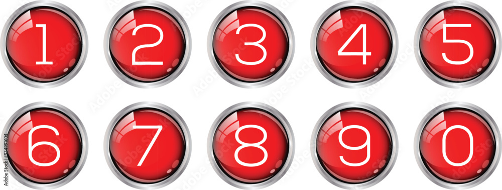 simple numbers icon with red color glossy circle. from 0 to 9. number button art vector illustration. simple numbers icon with red color glossy circle. from 0 to 9. number button art vector illustration.