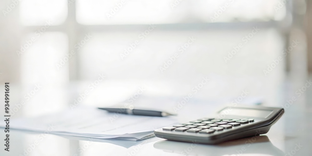 Obraz premium Planning documents and calculator blurred in the background, focusing on expense planning. 