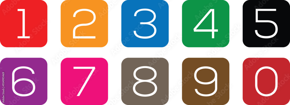 simple numbers icon with different color rounded rectangle. from 0 to 9. number button art vector illustration. simple numbers icon with different color rounded rectangle. from 0 to 9. number button art vector illustration.