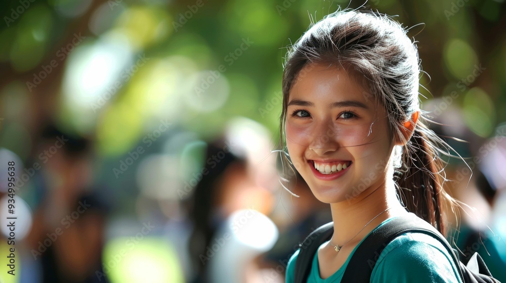 Portrait of a Smiling Young Woman with a Backpack Portrait of a Smiling Young Woman with a Backpack