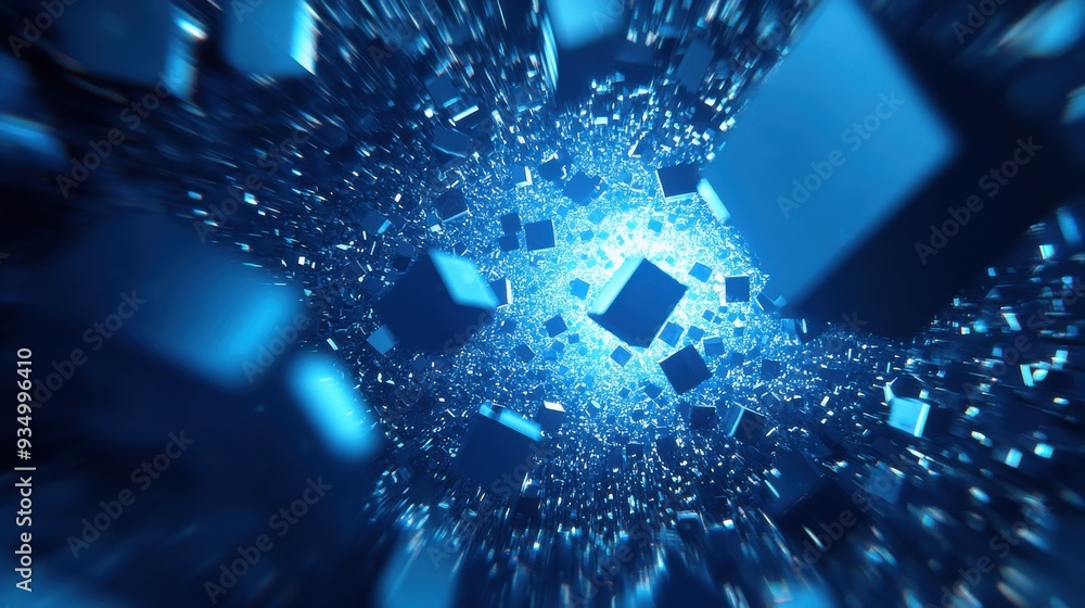 A blue background with many small blue cubes scattered throughout A blue background with many small blue cubes scattered throughout