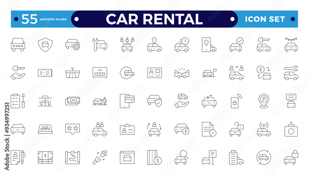 Car and rent simple minimal thin line icons. Related car rental, repair, transport, and travel. Car dealer, vehicle, and automobile industry-related outline icons set. Editable stroke outline icon. Car and rent simple minimal thin line icons. Related car rental, repair, transport, and travel. Car dealer, vehicle, and automobile industry-related outline icons set. Editable stroke outline icon.