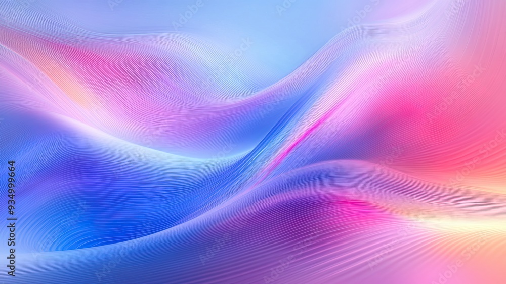 Obraz premium Vibrant Abstract Gradient Waves in Pink and Blue, Colorful abstract waves in a gradient of pink, blue, and purple, creating a fluid and dynamic visual effect. 