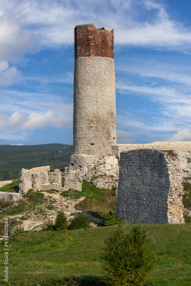 Olsztyn, Silesia, Poland - September 16, 2020: Ruins of medieval gothic Olsztyn Castle located on the Polish Jurassic Highland