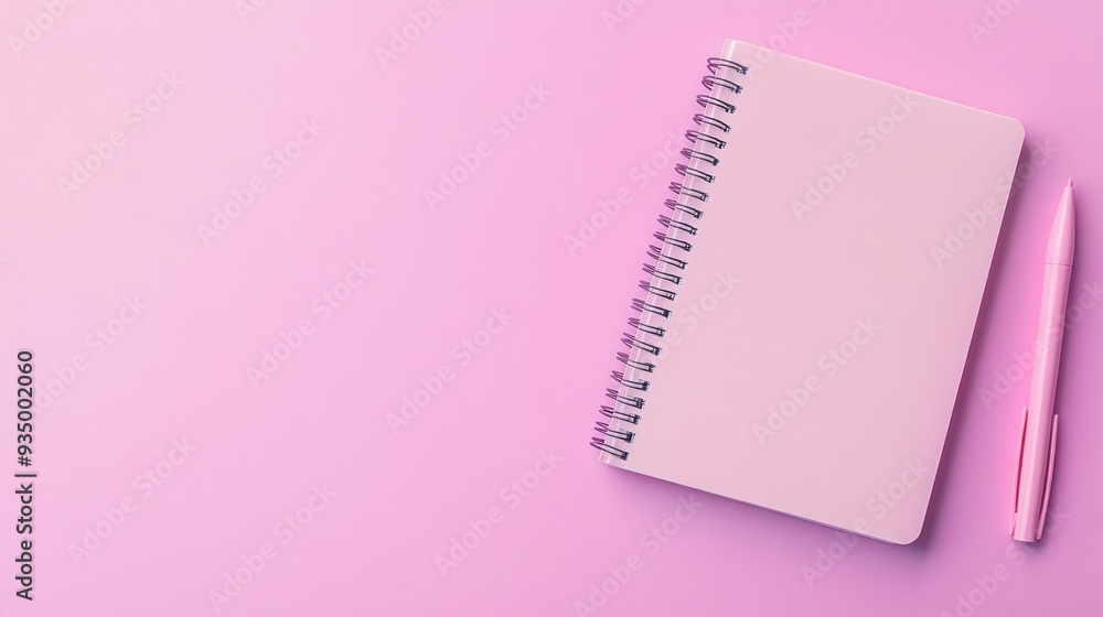 Pink Notebook and Pen on a Pink Background Pink Notebook and Pen on a Pink Background